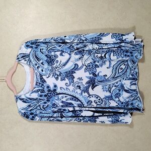 I155 Soft Surroundings blue paisley cotton L/S sweater L NEW